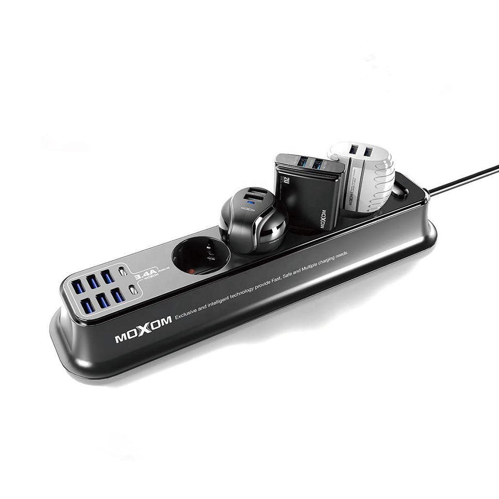 Moxom MX-ST05 Safety power strip with 4 Sockets & 8 USB Ports(6x USB, 2x USB Type-C)