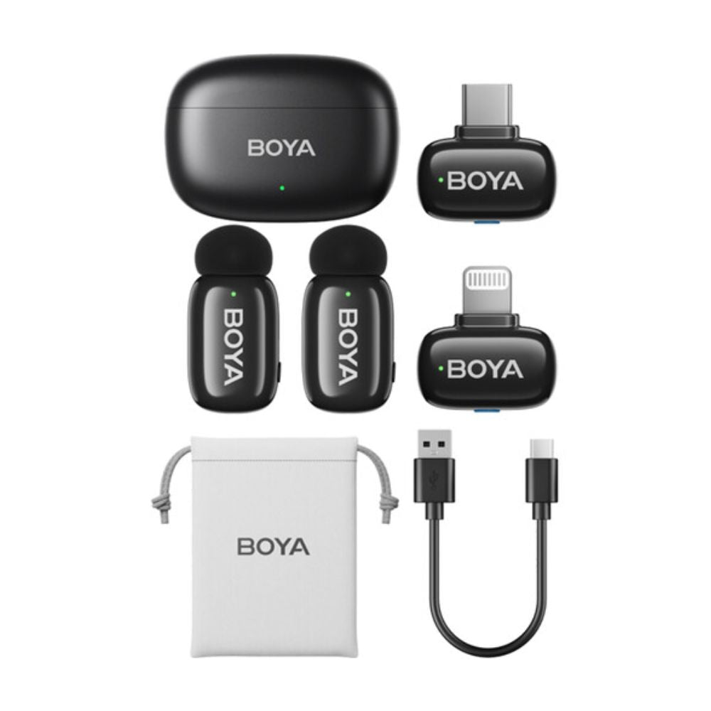 BOYA mini 2-Person Tiny Wireless Microphone System with Lightning & USB-C Connectors for Mobile Devices 2.4 GHz