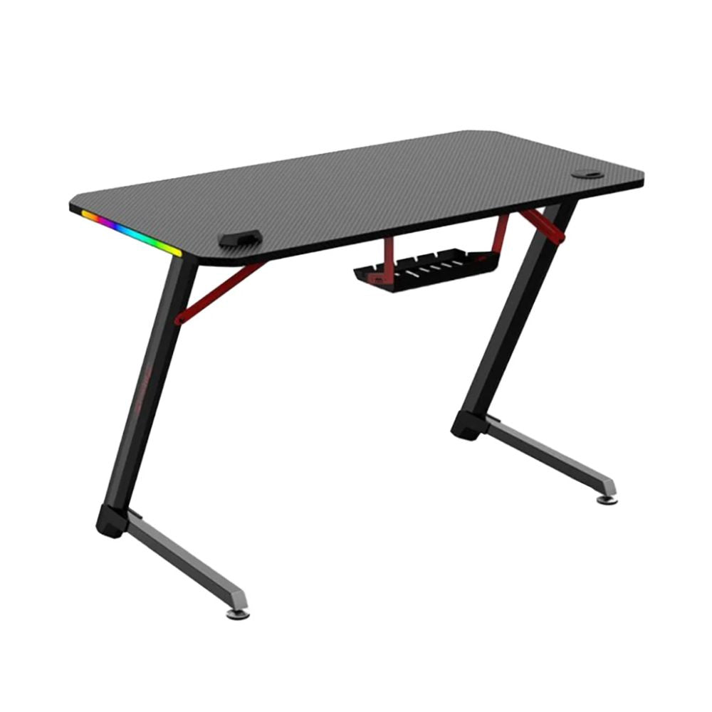 Dhybrid GD514 Premium Quality & stable design Gaming Desk with RGB LED Lighting, Carbon Fiber Texture, Cup and Headset Holder