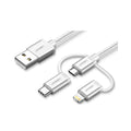 UGREEN 3 in1 USB-A to Lightning + USB-C + Micro-USB Braided Cable & Aluminum Body, MFI Apple Certified, 1.5M