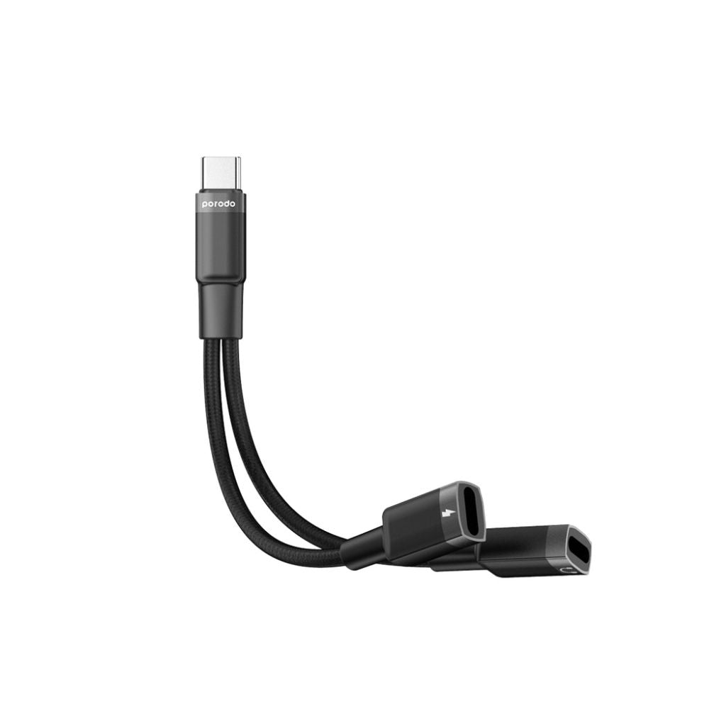 Porodo 2in1 Lightning to Lightning + 3.5 Jack Headphone and Charging Converter Adapter