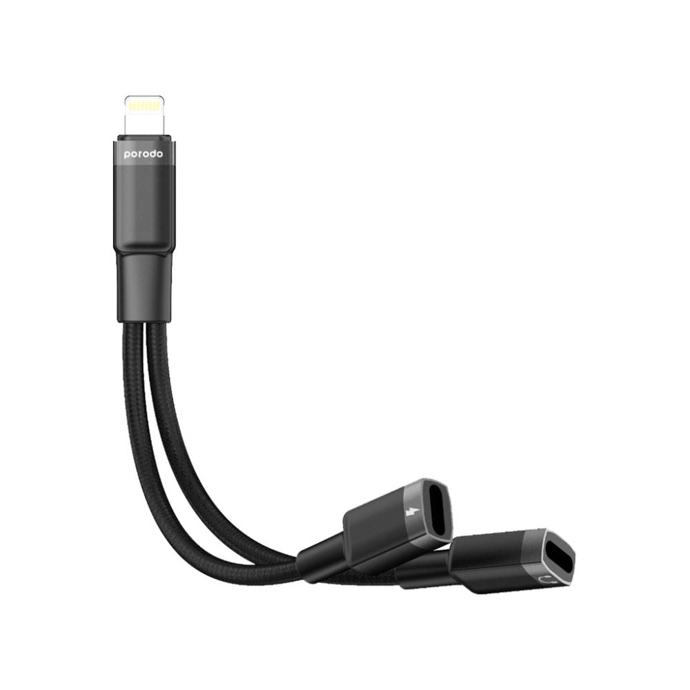 Porodo 2in1 Lightning to Lightning + 3.5 Jack Headphone and Charging Converter Adapter