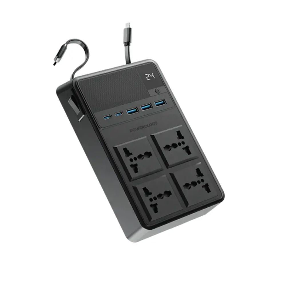 Powerology 2500w 4 AC Power Strip with Built-In Retractable Cables