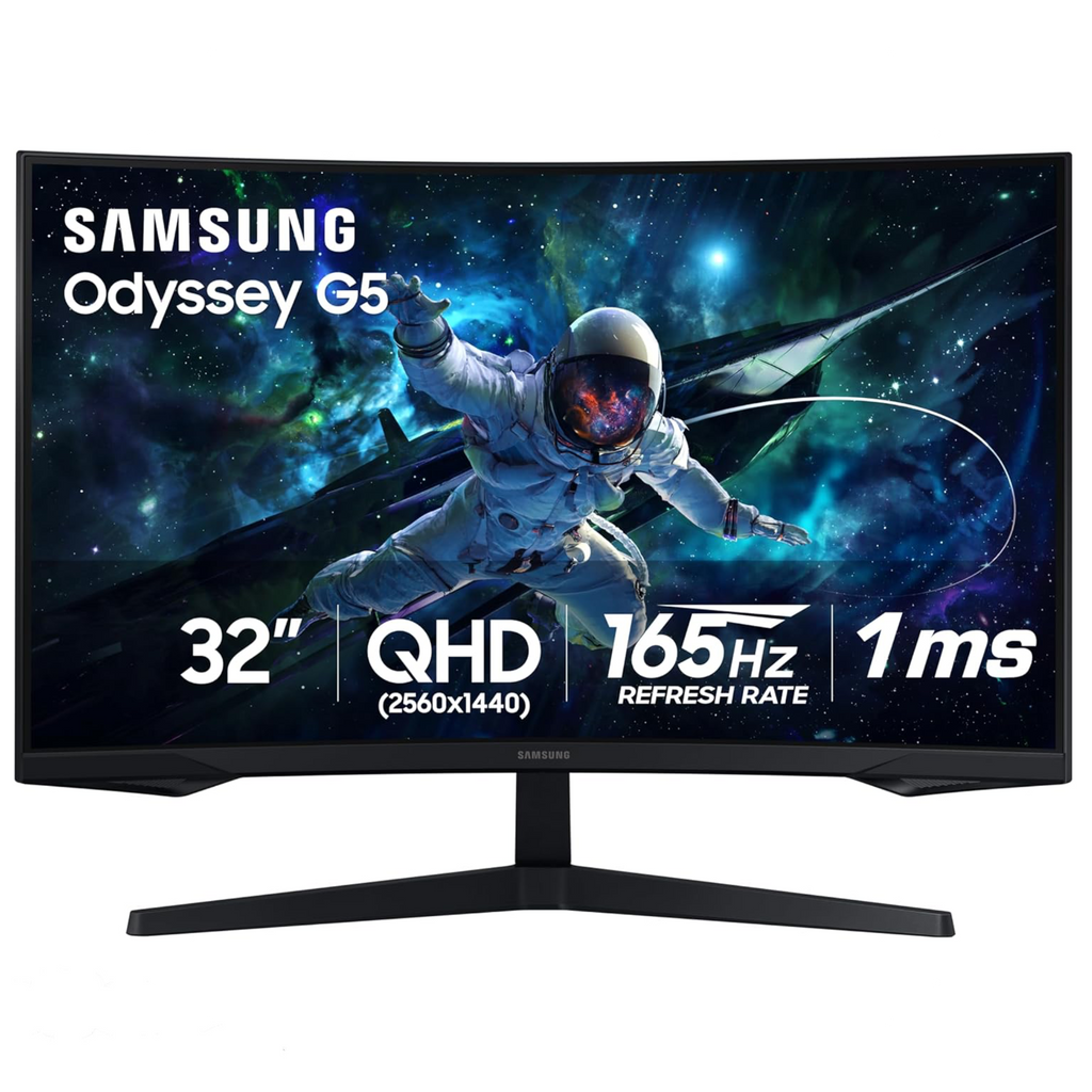 شاشة ألعاب سامسونج Odyssey G55C Series QHD 1000R منحنية مقاس 32 بوصة، زمن استجابة 1 مللي ثانية (MPRT) AMD Radeon FreeSync LS32CG550ENXZA 