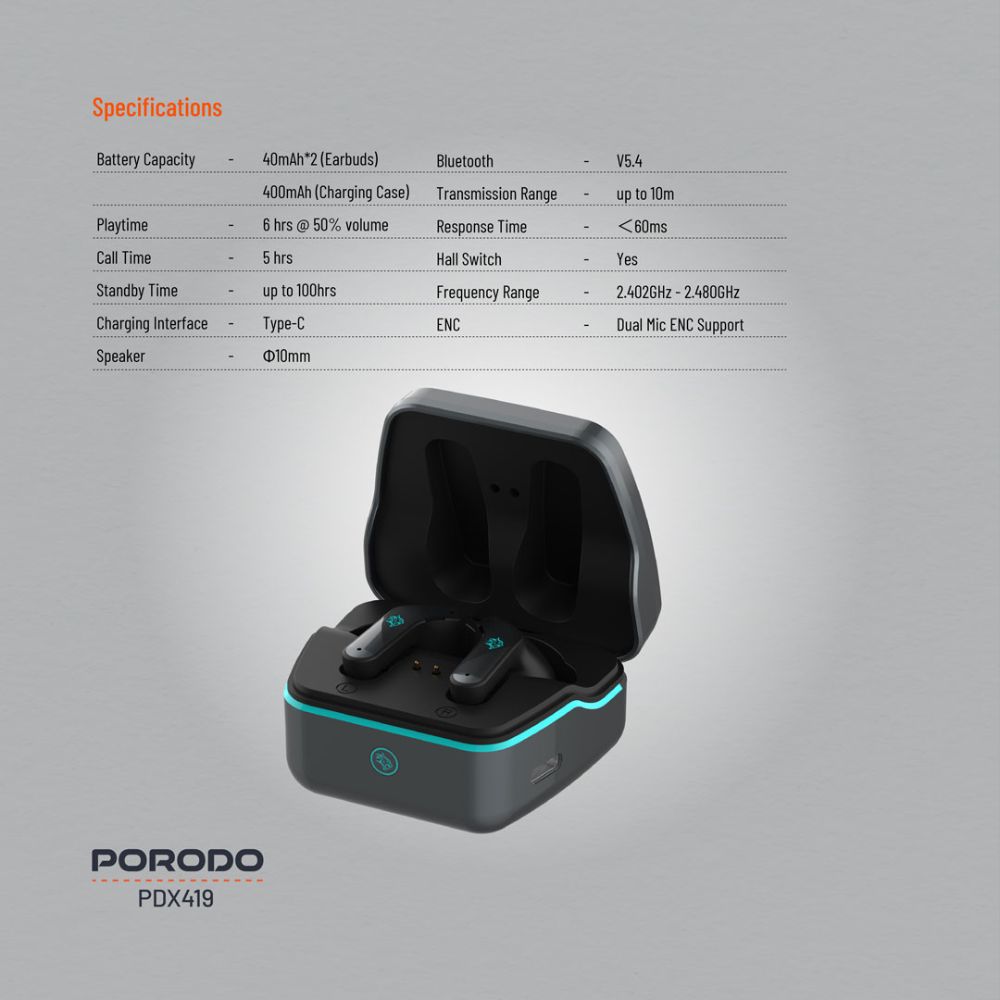 Porodo Gaming PDX419 - Ultra Low-Latency Gaming Earbuds