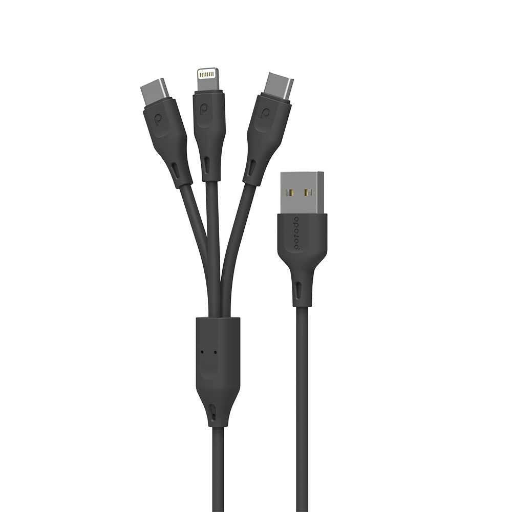 Porodo 3in1 USB Cable Lightning And Type-C - Durable Fast Charge And Data Cable