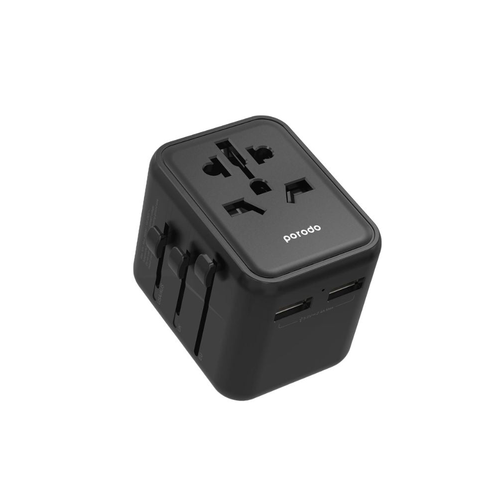 Porodo Blue Dual USB-A Universal Travel Adapter