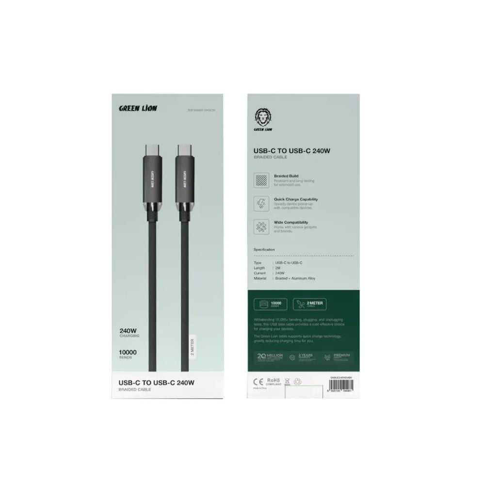 Green Lion Braided Type-C to Type-C Cable 240W 2 m