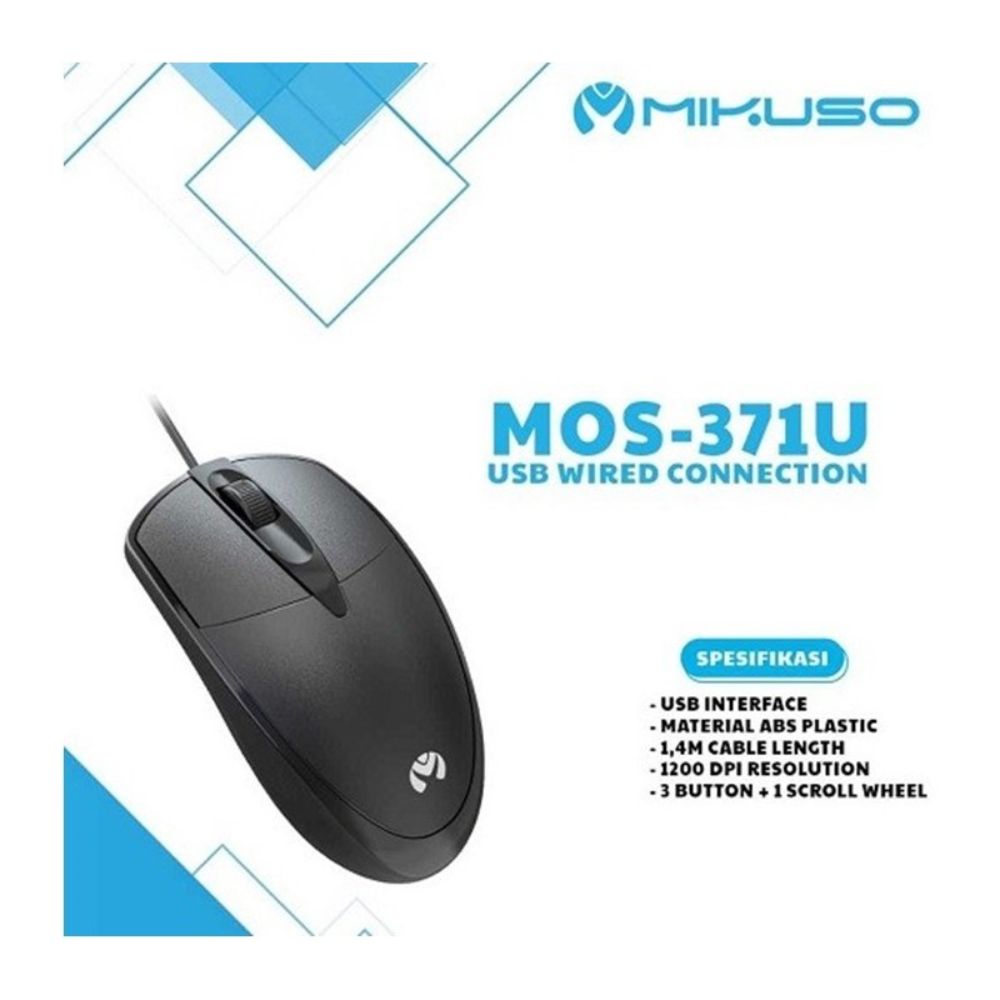 Mikuso MOS-371U Wired Optical Mouse – 1200 DPI, USB, Black
