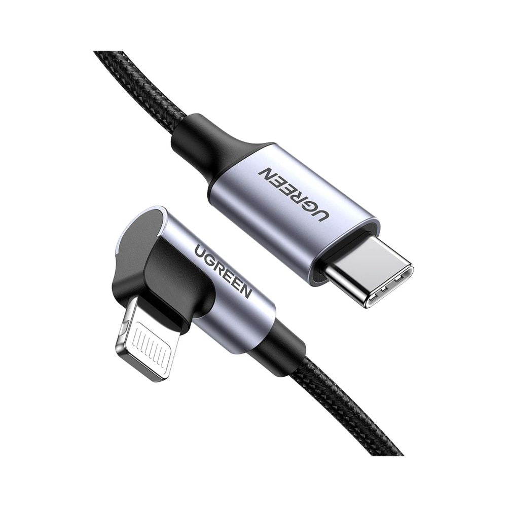 UGREEN USB-C to Angled Lightning Braided Cable & Aluminum Body, MFI Apple Certified, Fast Charging 2m