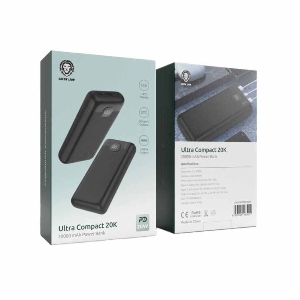 Green Lion Ultra Compact Power Bank PD 20W 20000mAh - Black