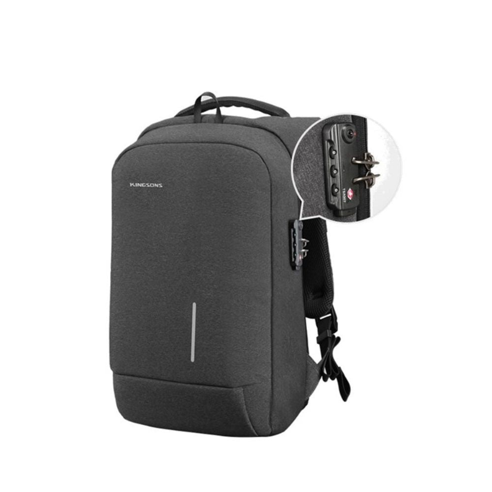 Kingsons Backpack with Lock Password KS3149W, Dark Gray, Water-resistant, Light Weight