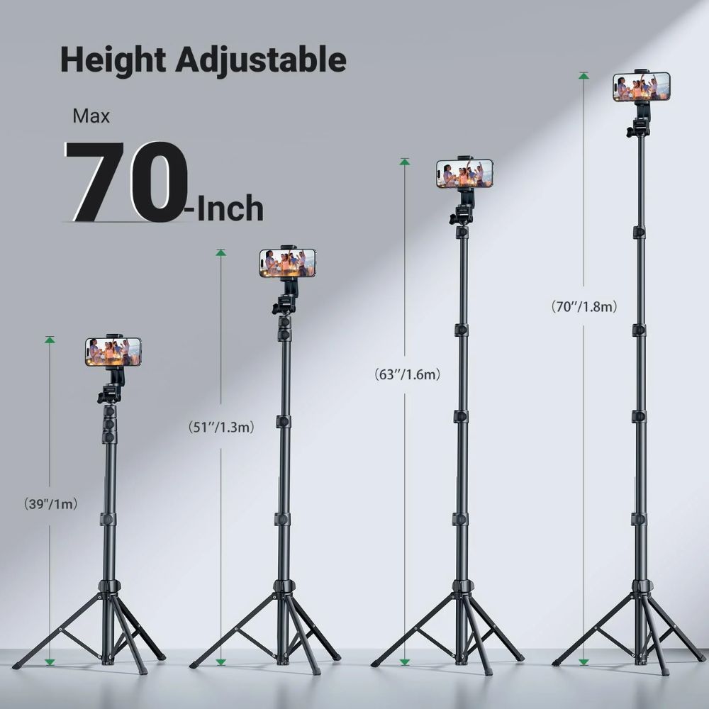 UGREEN 70-Inch Aluminum Phone Tripod with Bluetooth Remote | 15609