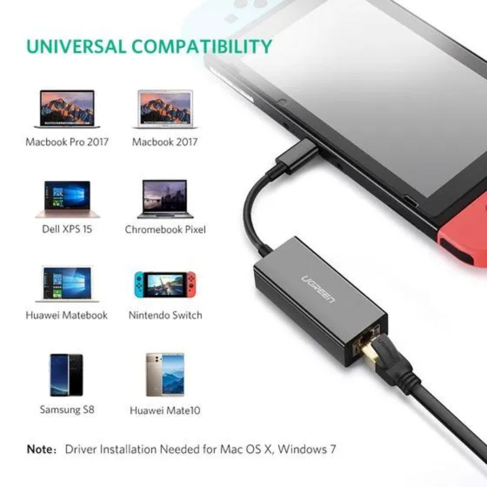 UGREEN USB-C to Gigabit Ethernet Adapter - RJ45, 10/100/1000Mbps - US236 50307