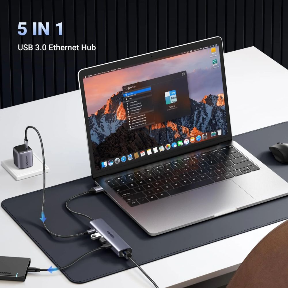 UGREEN 5 in 1 Multiport Hub USB 3.0 to Ethernet Adapter