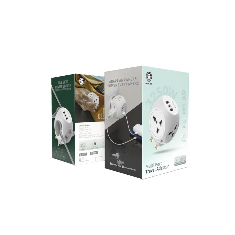 Green Lion Multi Port Travel Adapter - White