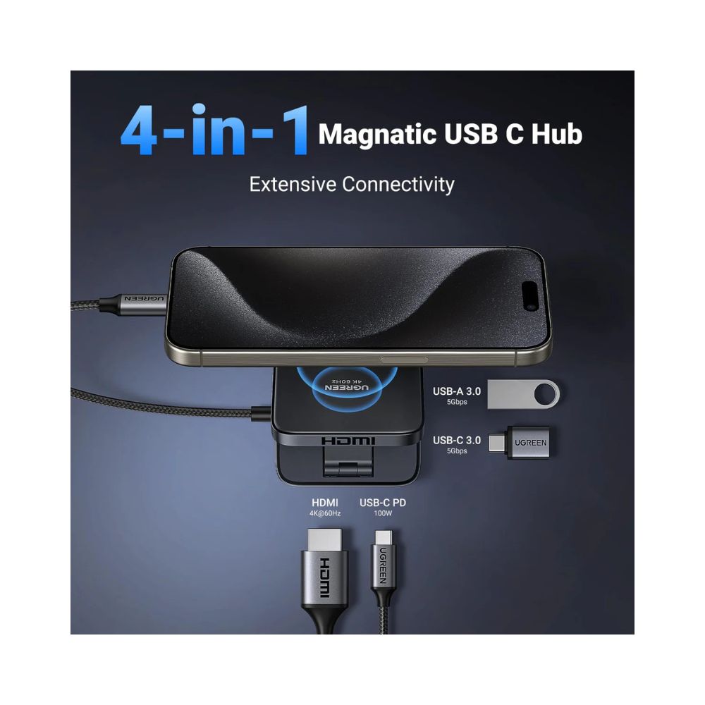 UGREEN 4-IN-1 Magnetic USB-C Hub for Phone, 4K@60Hz 100W PD