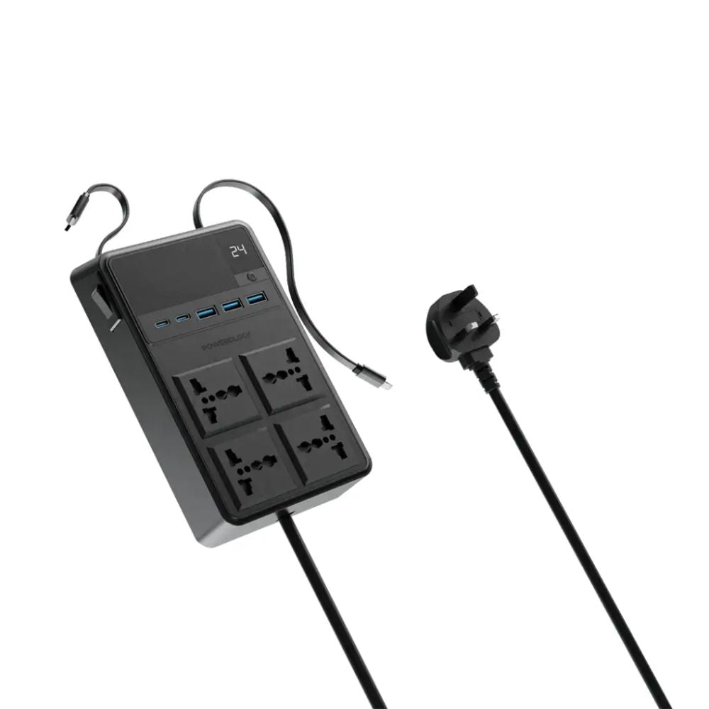 Powerology 2500w 4 AC Power Strip with Built-In Retractable Cables
