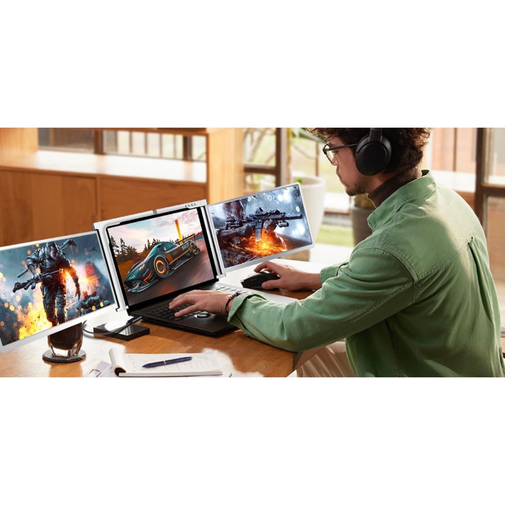 Powerology 13.3" Dual Screen Portable Monitor - Silver - PDSLM13