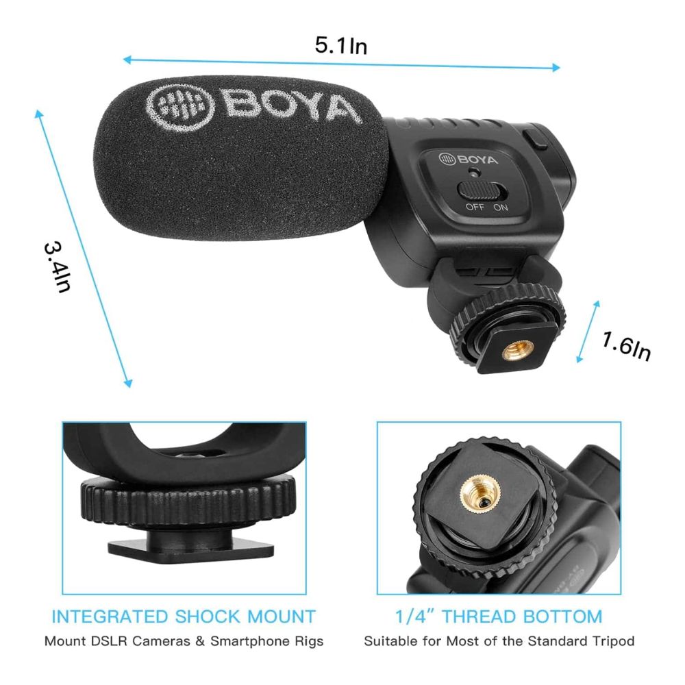 Boya, BY-BM3011, Compact On-Camera Shotgun Microphone for Cameras, Smartphones, Tablets and Computers