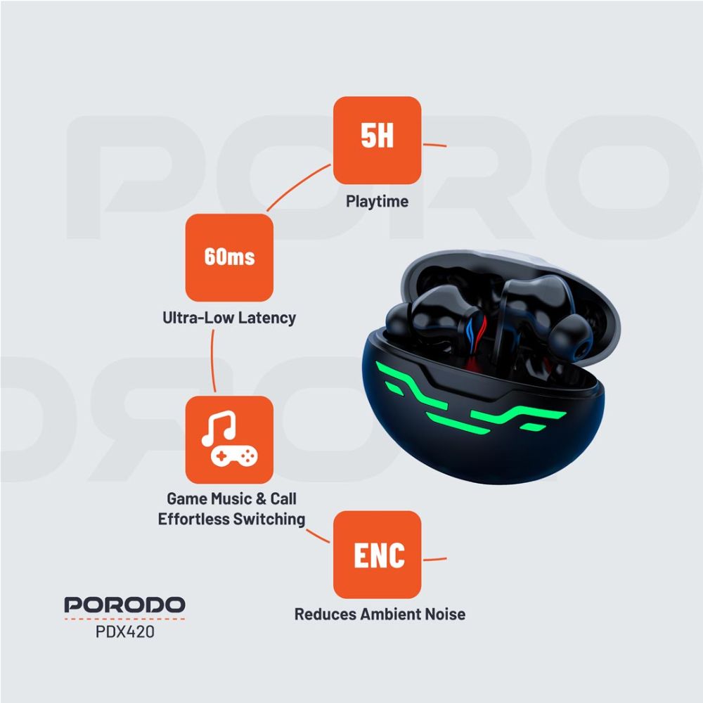 Porodo Gaming PDX420 - Ultra Low-Latency Gaming Earbuds