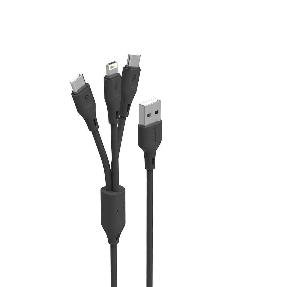 Porodo 3in1 USB Cable Lightning And Type-C - Durable Fast Charge And Data Cable
