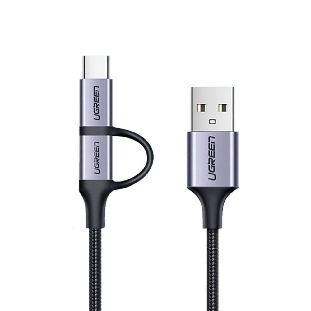 UGREEN 2 IN 1 USB-A to Micro-USB + USB-C Braided Cable Fast Charge