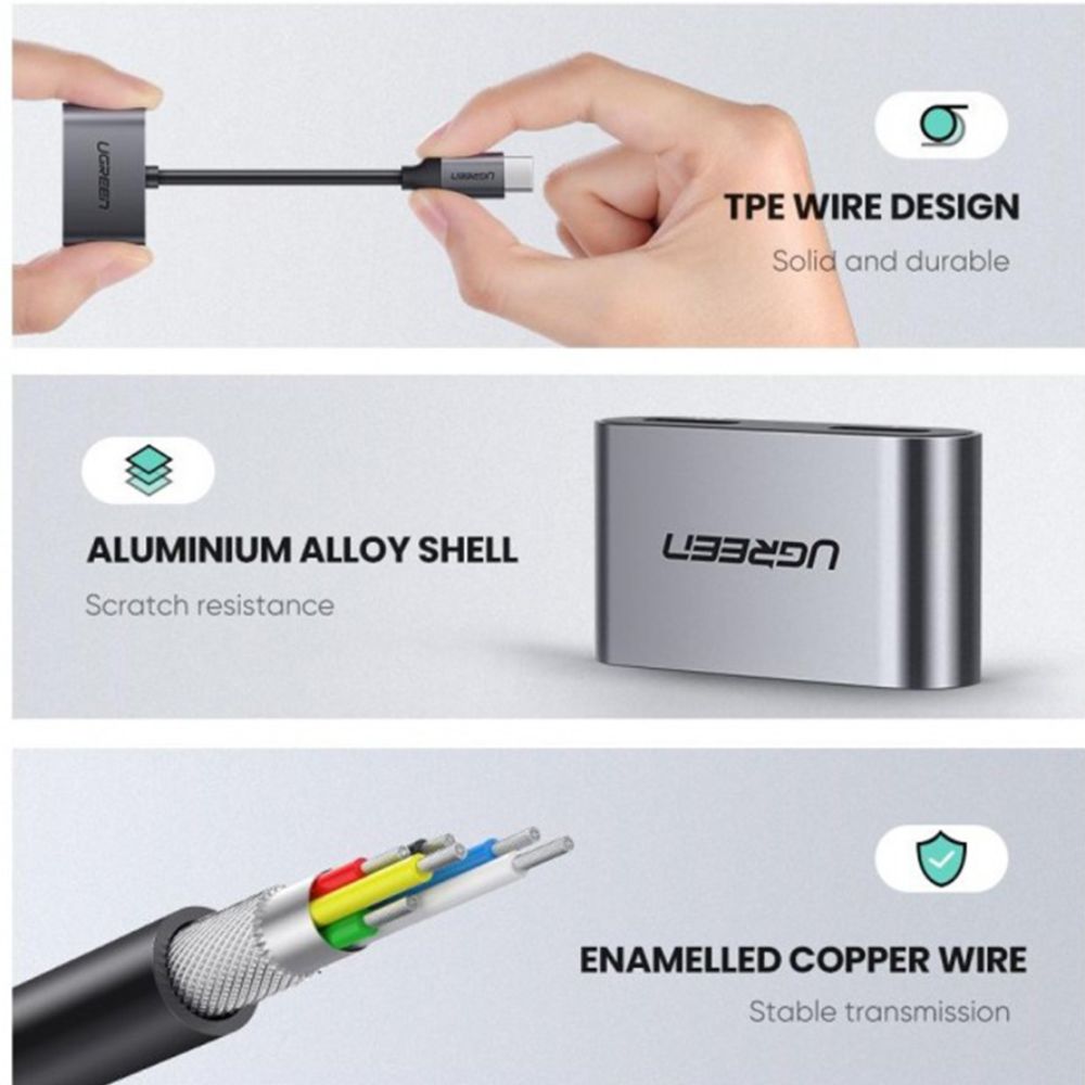 UGREEN 2-in-1 Type-C to Type-C Audio + PD USB-C Charging Adapter