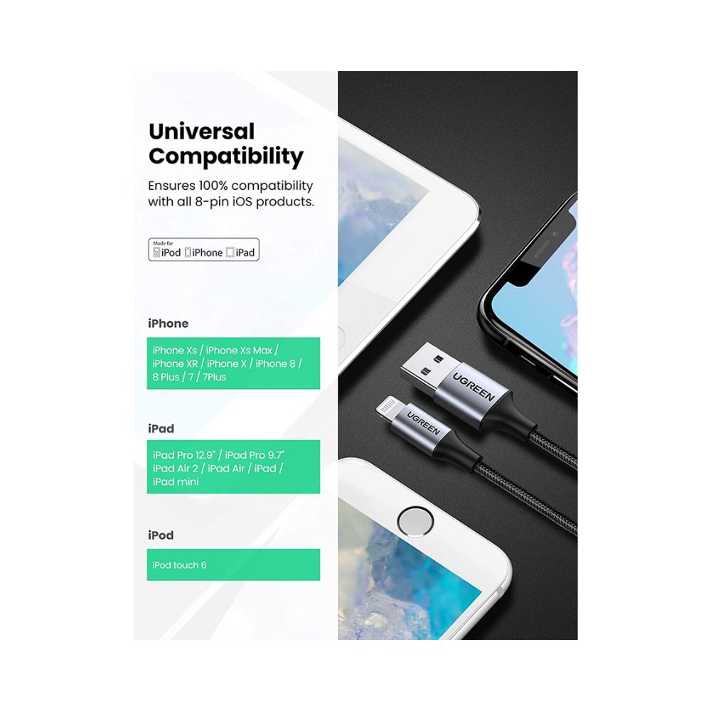 Ugreen USB-C to Angled Lightning Braided Cable – MFi Certified Fast Charging