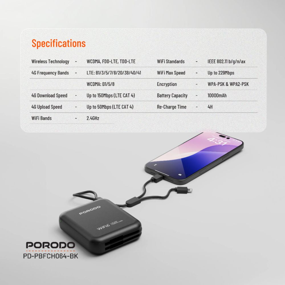 Porodo 4G LTE WiFi 6 Pocket Router