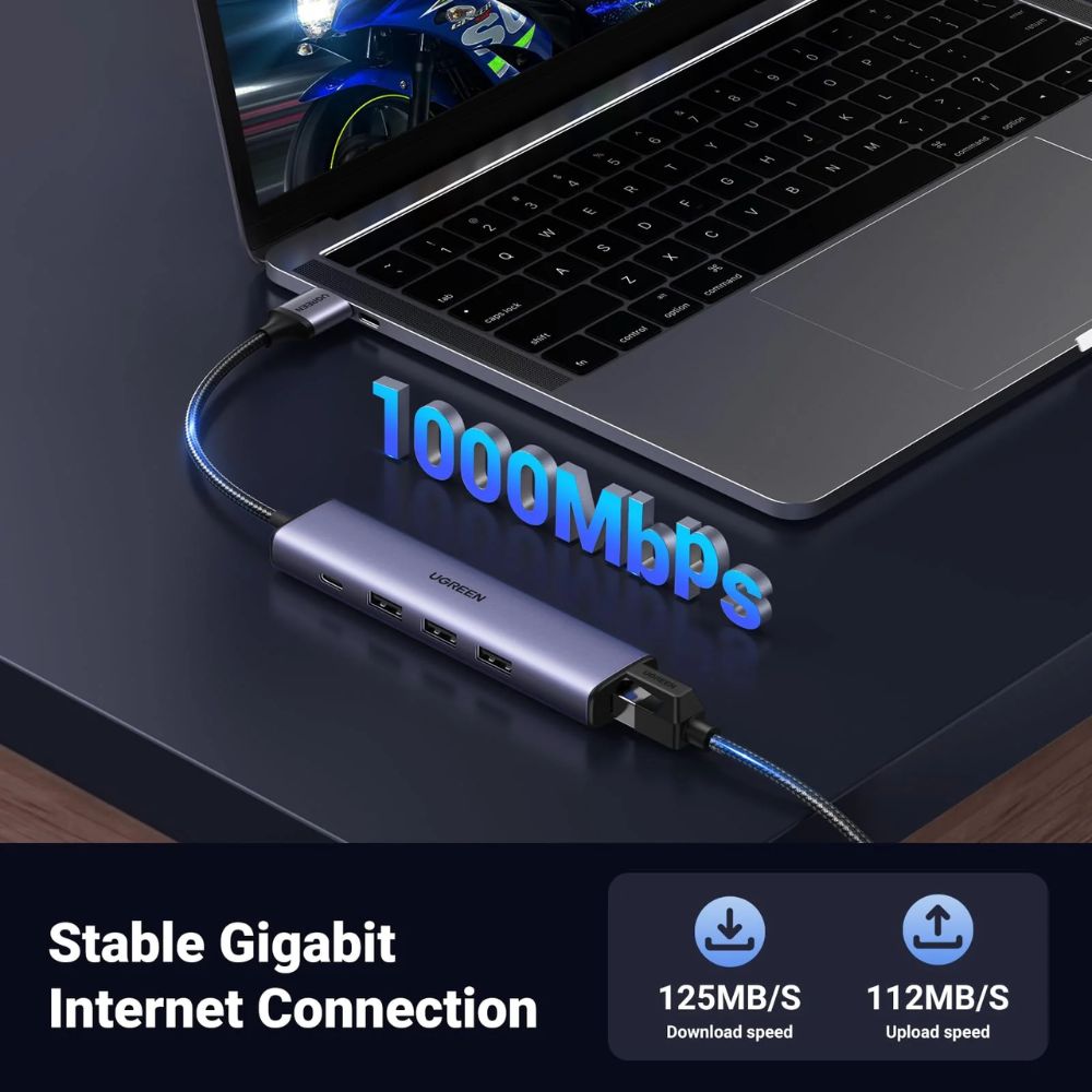UGREEN 5 in 1 Multiport Hub USB 3.0 to Ethernet Adapter