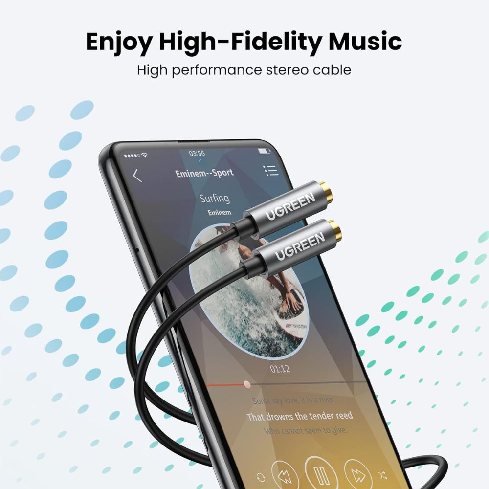 UGreen 10532 Headphone Splitter 2-Way Y 3.5mm Jack Aux Adapter
