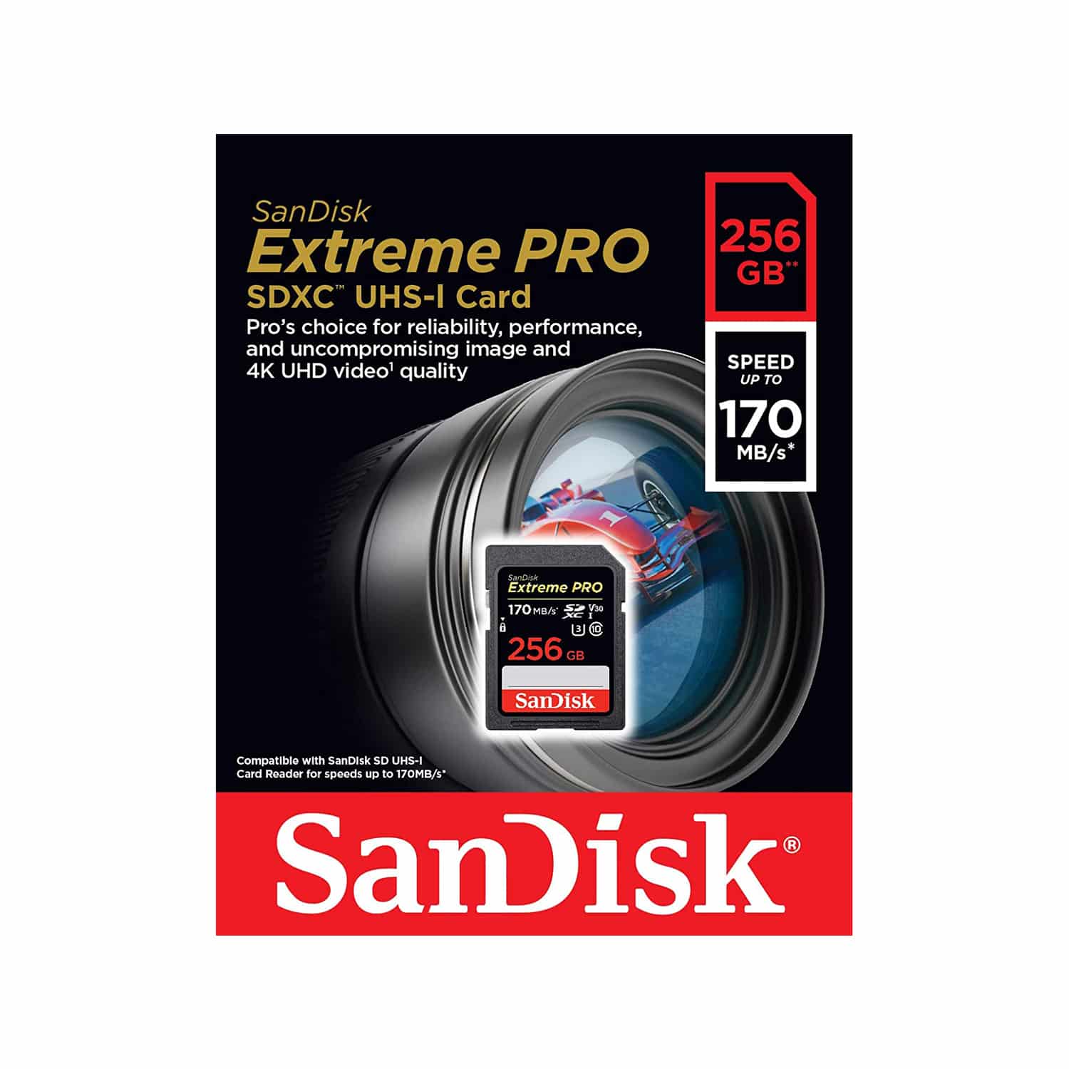 SanDisk 256GB Extreme PRO SDXC UHS-I Card - C10, U3, V30, 4K UHD, SD Card