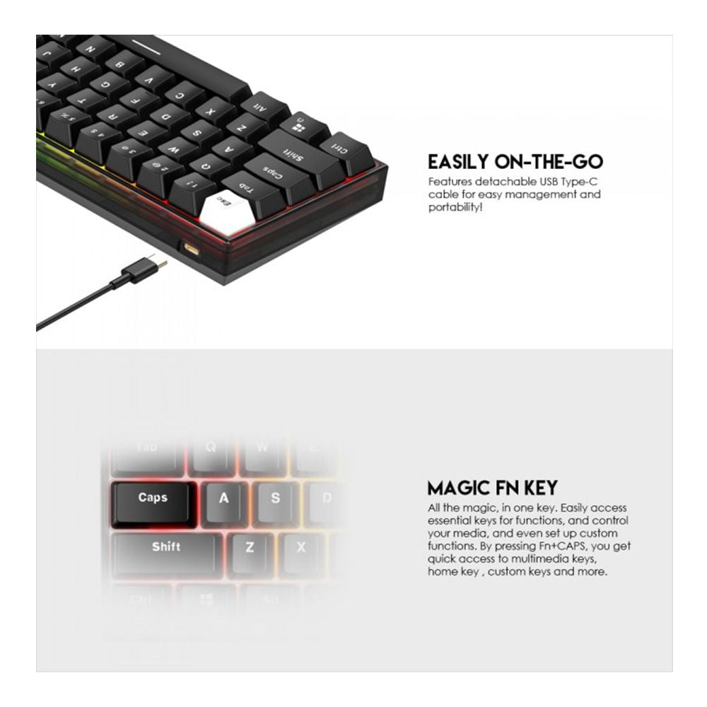 Fantech MK857 MAXFIT61, 3 Modes: Bluetooth, Wireless & Wired, Rechargeable Built-in Battery, Modular Mechanical Gaming Keyboard