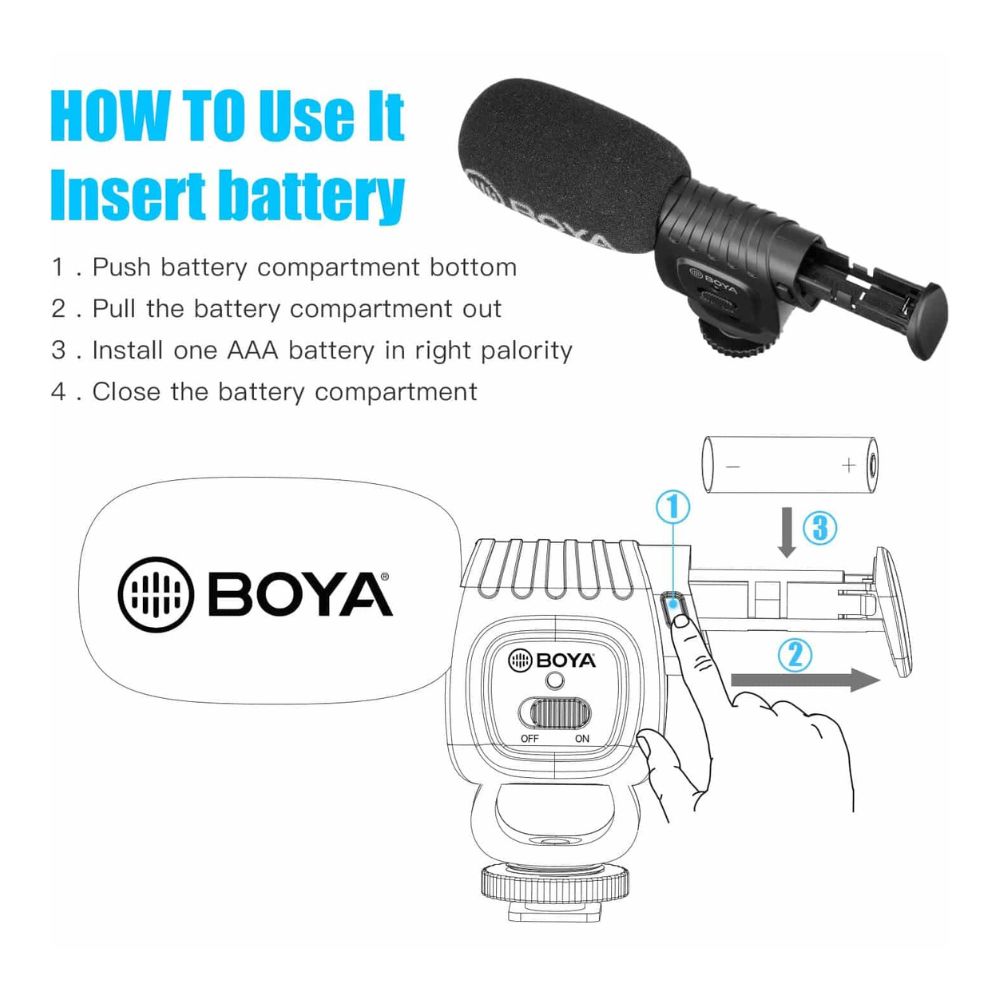 Boya, BY-BM3011, Compact On-Camera Shotgun Microphone for Cameras, Smartphones, Tablets and Computers