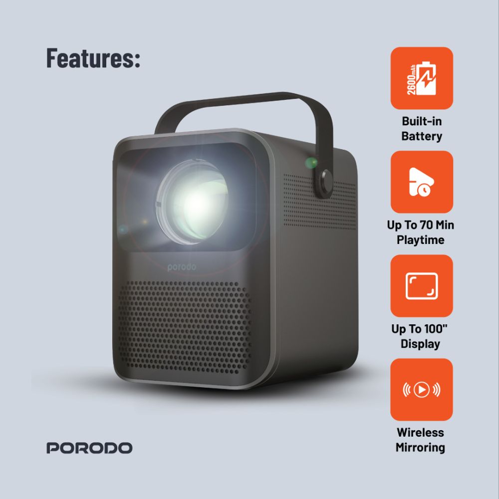 Porodo Full HD Portable Projector - PD-HDPRJAN-BK
