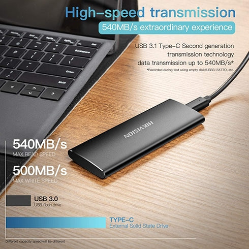 HIKVISION 512GB Ultra Slim External Portable SSD T200N USB 3.1 Gen 2, up to 540M/s(Aluminum Alloy)