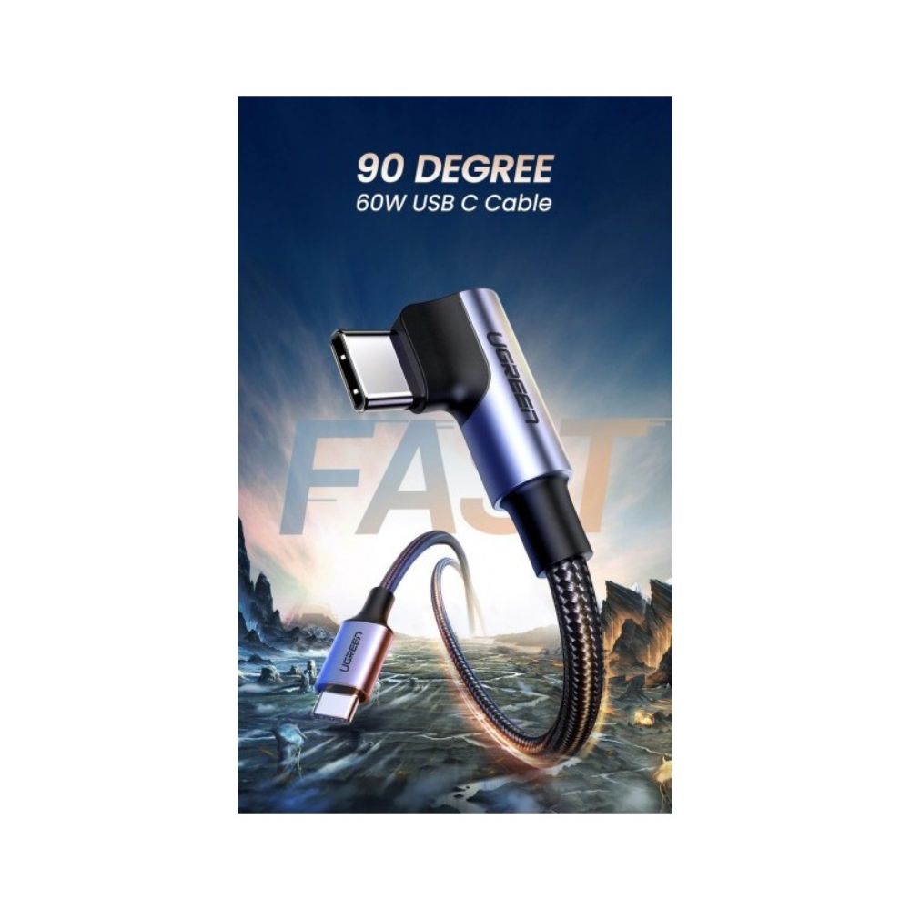 UGREEN USB-C to Angled USB-C PD60W Braided Cable, Fast Charge