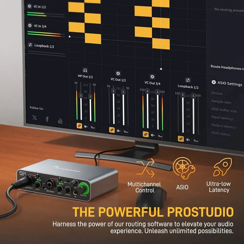 MAONO PS22 Audio Interface for Recording, Music Production, Guitar