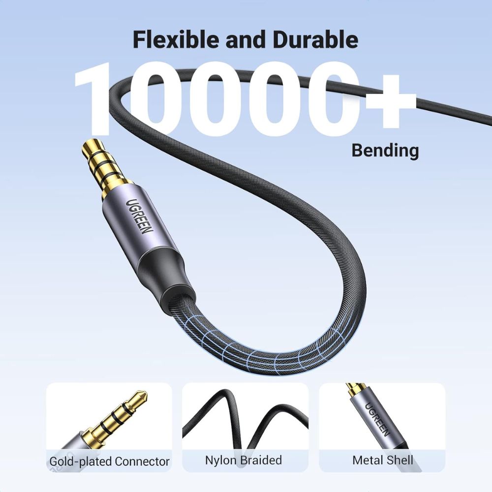 UGREEN 4-Pole HIFI AUX Cable, 3.5mm Male to Male, Mic Support, Available in 1M, 3M, 5M - AV183 10648 20785 90788