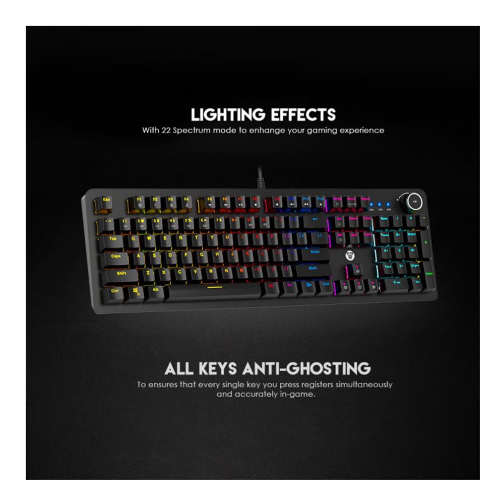 Fantech MK853 MAXPOWER, Pro Wired Mechanical Keyboard with RGB Lighting & Comfortable with wrist rest