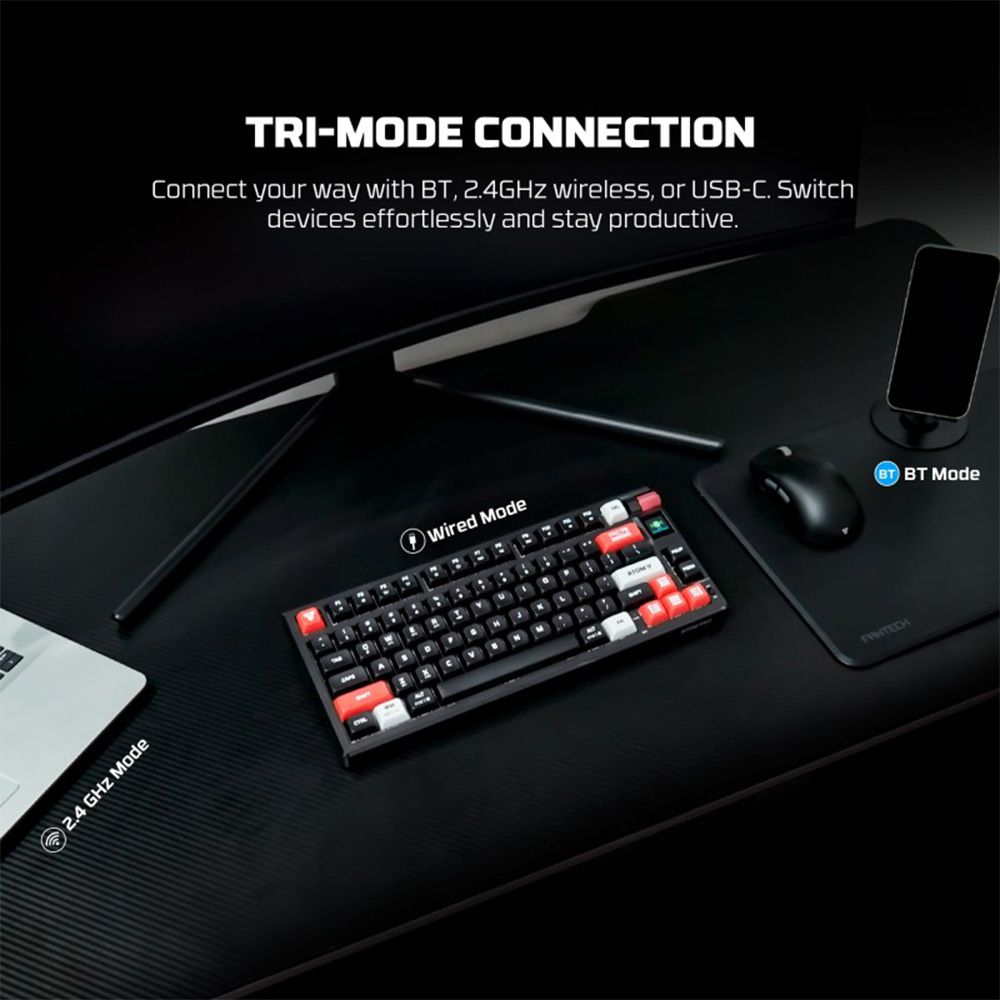 Fantech MK917 ATOM PRO79, 3 Modes: Bluetooth, Wirele  & Wired, Built-in Battery, Mechanical Gaming Keyboard (Blue Switch)