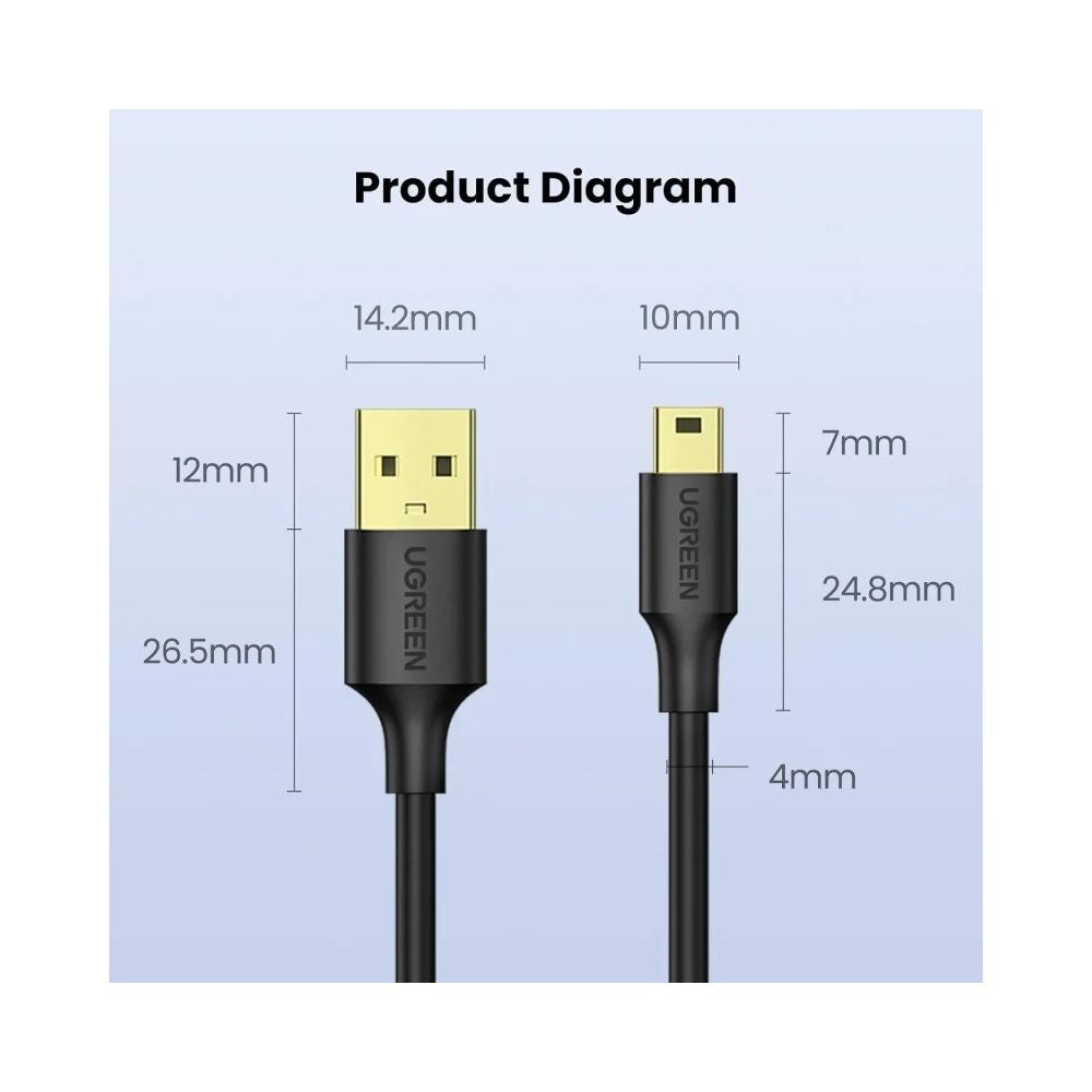 UGREEN High Speed USB-C Male to Mini USB 5-Pin Male Cable: 480Mbps Data Transfer & 2A Charging Power - US242 50445