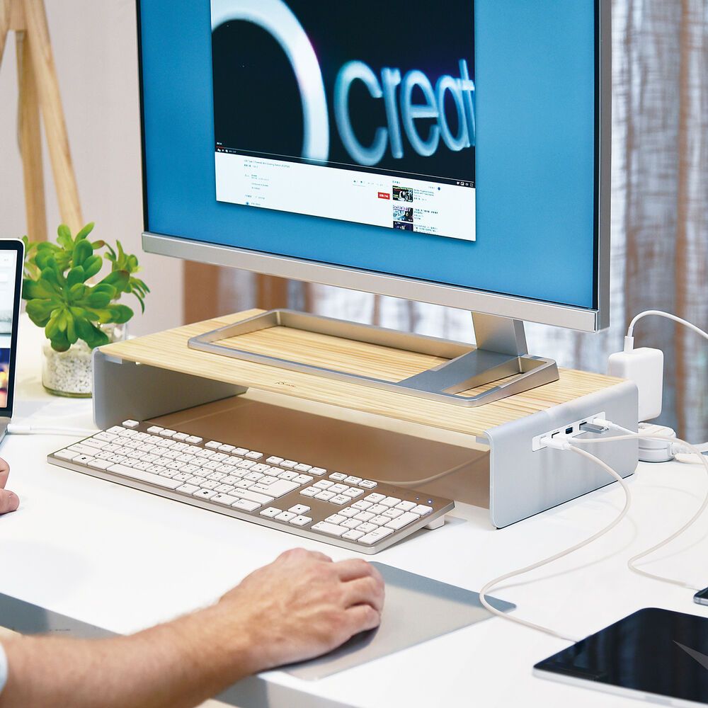 J5Create JCT425 Wood Monitor Stand with Docking Station