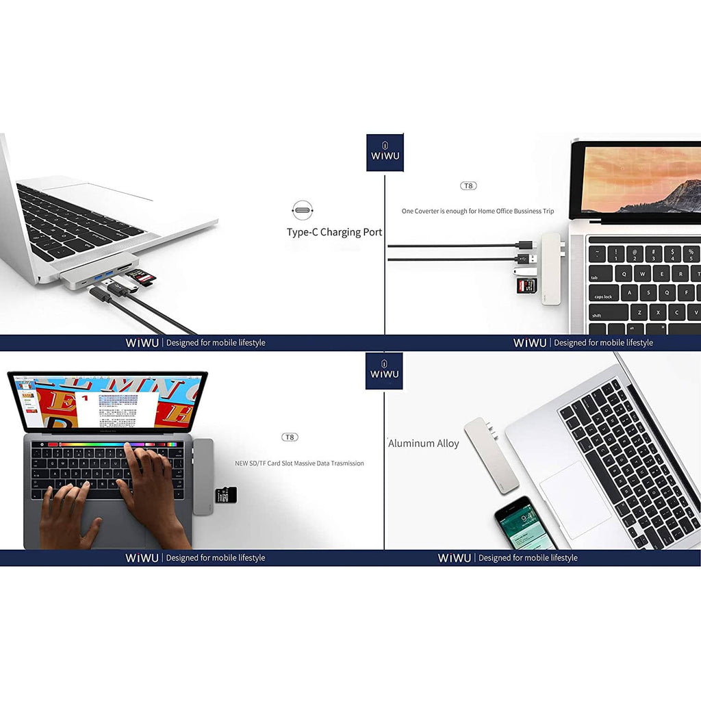 WiWu T8 Portable 7-in-1 Multi-Port Docking Station Dongle Hub Type-C Adapter (Spacegray)