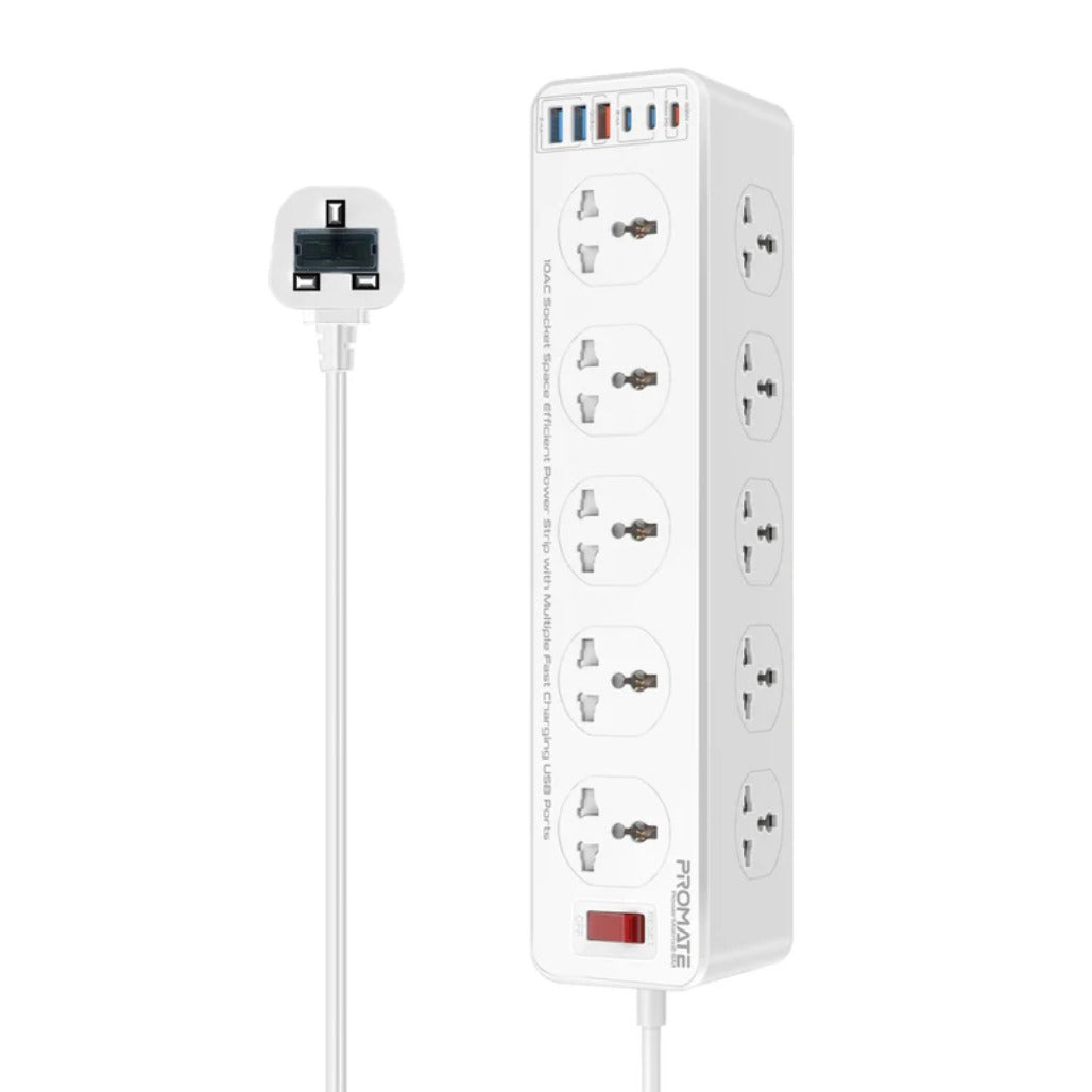 Promate PowerMatrix2-5M - 10AC Socket Space Efficient Power Strip