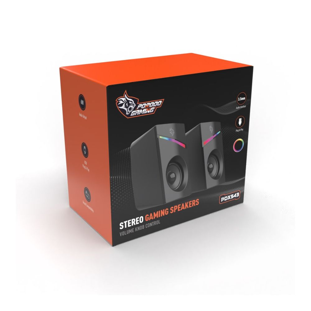 Porodo Gaming Stereo Speakers Volume Knob Control | PDX543-BK
