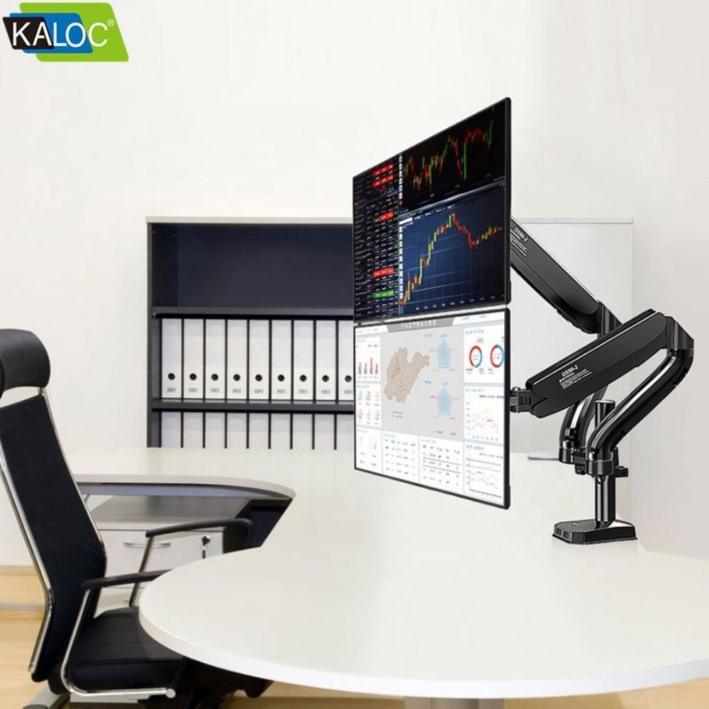 Kaloc DS90-2 Adjustable Dual Monitor Arm with Internal Gas Spring technology for Easy Adjustment, for Screens 17 to 32 Inches