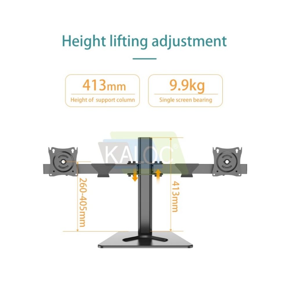 KALOC DZ220T Adjustable Horizontal Dual Monitor Arm, for Screens 17 to 27 Inches