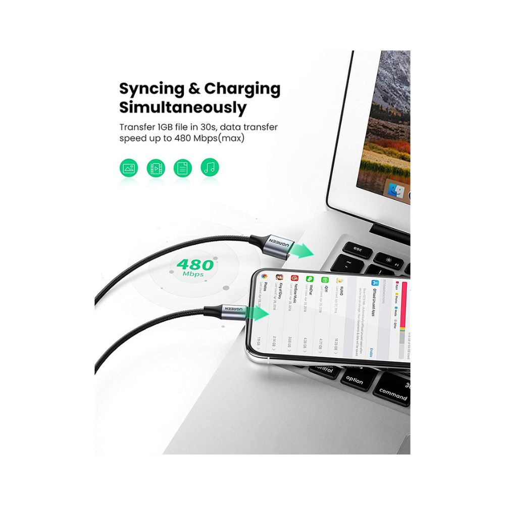 Ugreen USB-C to Angled Lightning Braided Cable – MFi Certified Fast Charging